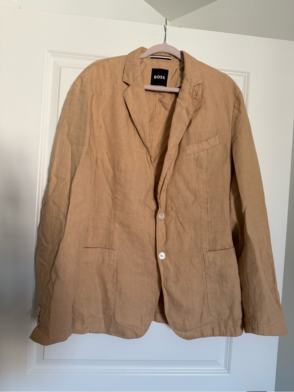 BOSS Tan Lightweight Linen Blazer slim fit size 44R